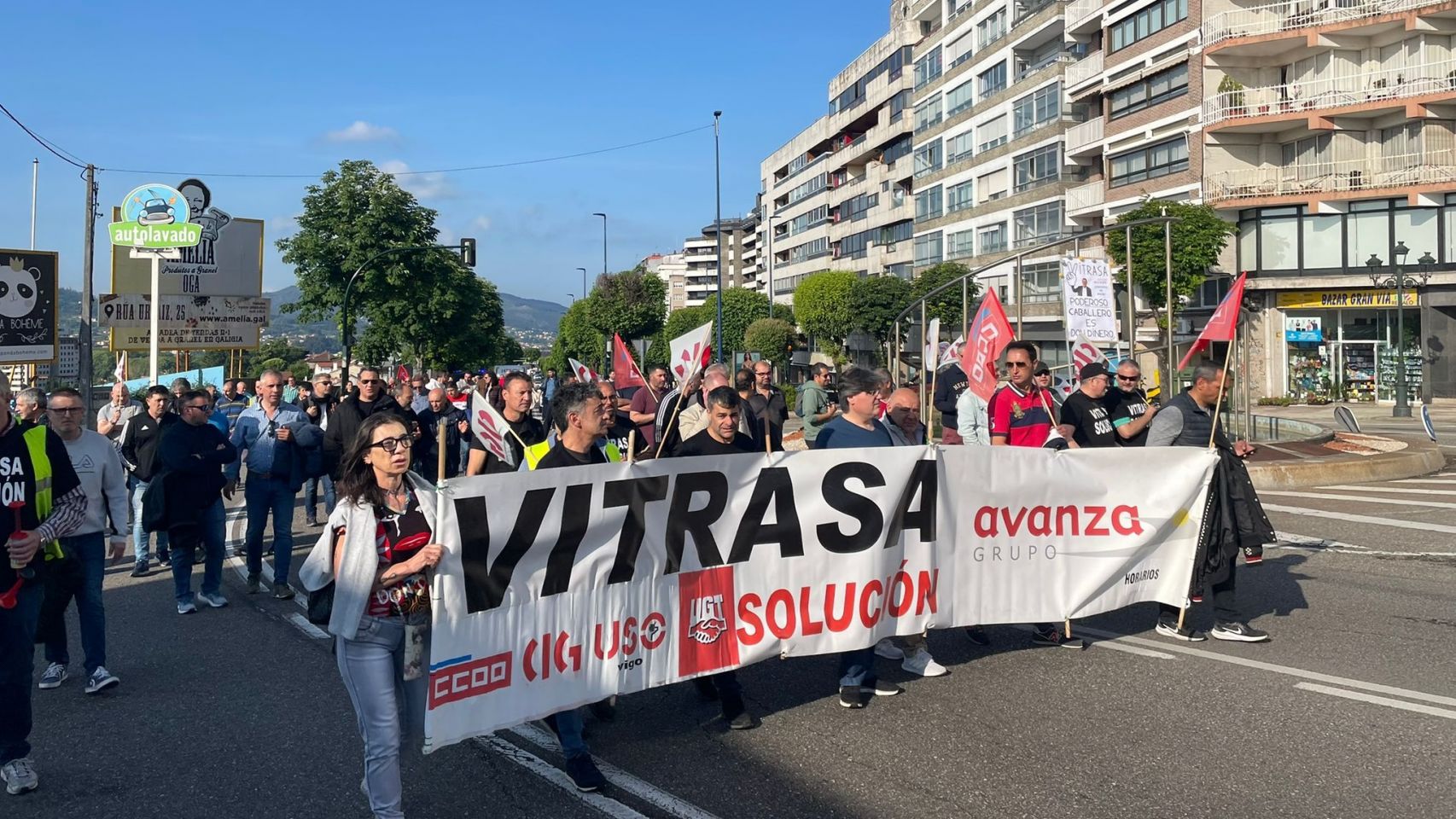 Trabajadores de Vitrasa en una de las últimas movilizaciones celebradas en Vigo. 