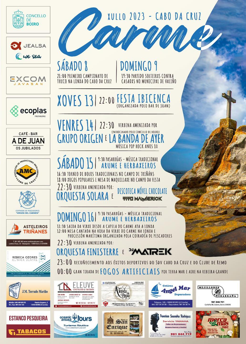 Fiestas de Cabo da Cruz 2023 en Boiro Programa, cartel y agenda completa