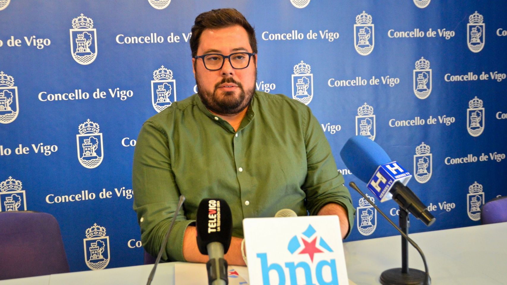 Pérez Igrexas durante una comparecencia en el Concello de Vigo. 