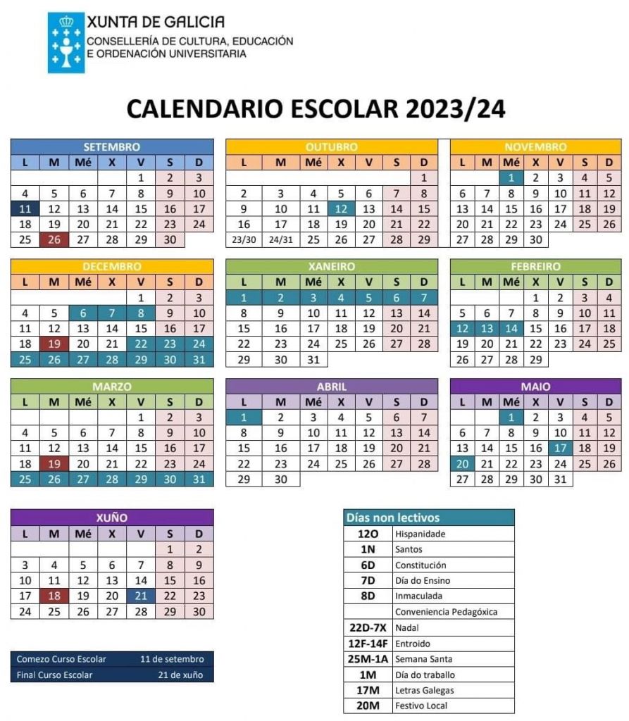 Calendario escolar del curso 202324 en Galicia todas las fechas clave