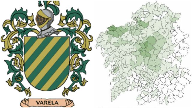 El escudo del apellido Varela y su distribución por los municipios de Galicia