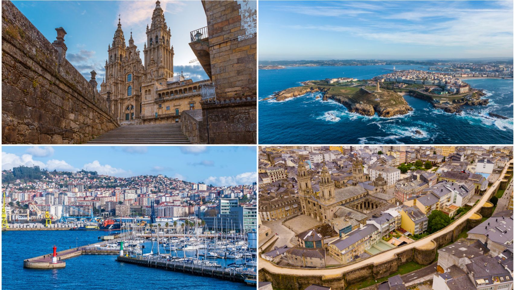 Vistas de Santiago de Compostela, A Coruña, Vigo y Lugo