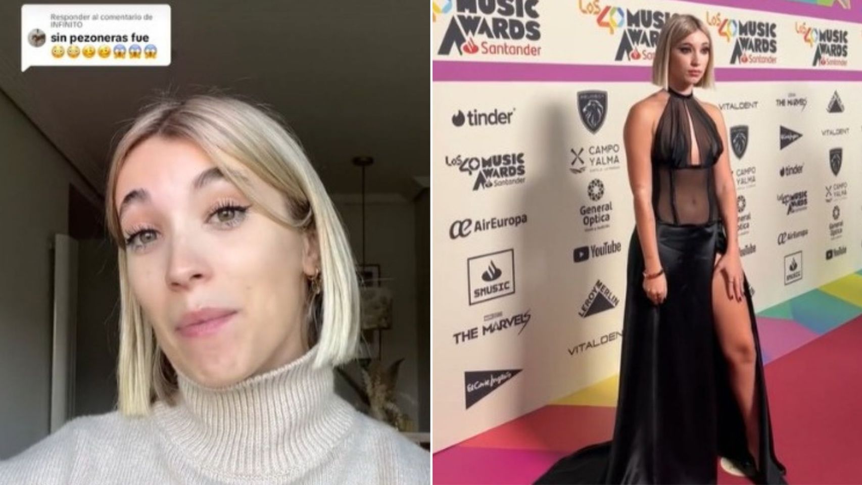 La 'influencer' viguesa Rebeca Stones y su vestido para Los 40 Music Awards.