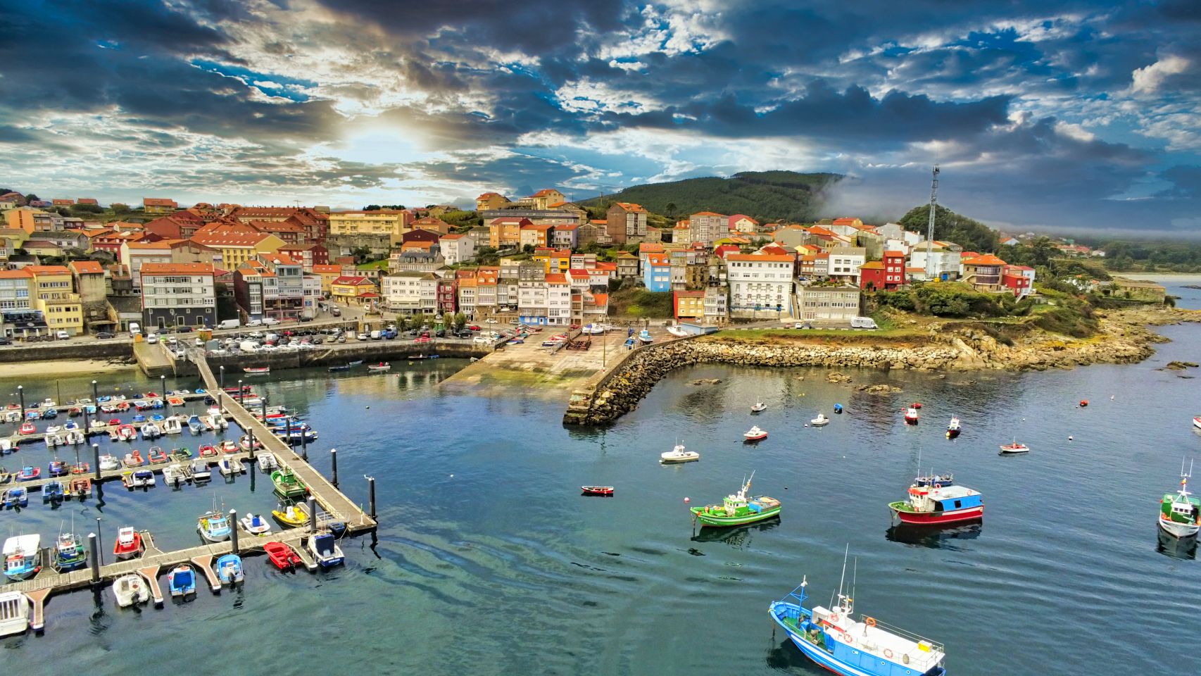 Vista panorámica de Fisterra, A Coruña. 