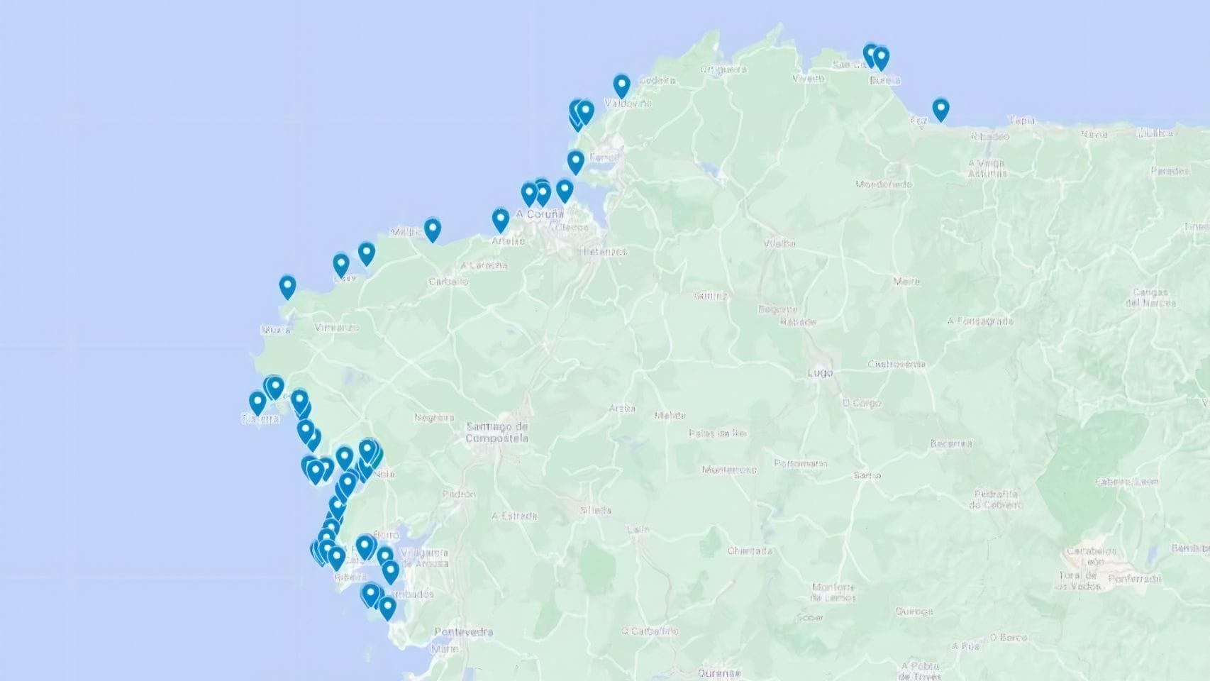 Zonas de la costa gallega afectada por la llegada de los pellets