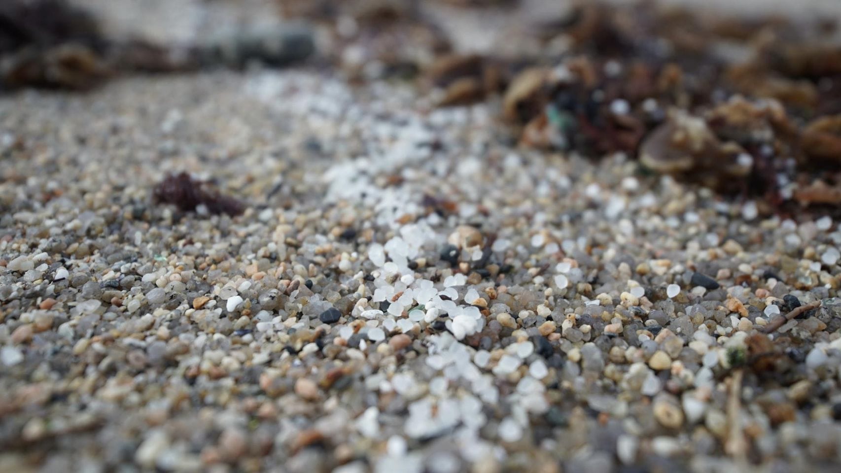 Pellets de plástico en la playa de Sabón. 