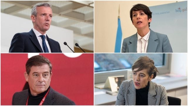 Candidatos a la Xunta de Galicia; Alfonso Rueda, PPdG; Ana Pontón, BNG; José Ramón Gómez Besteiro, PSdeG; y Marta Lois, Sumar Galicia