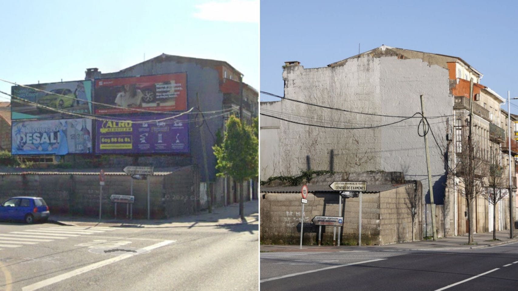 Antes y después en una medianera de la calle Domingo Fontán.