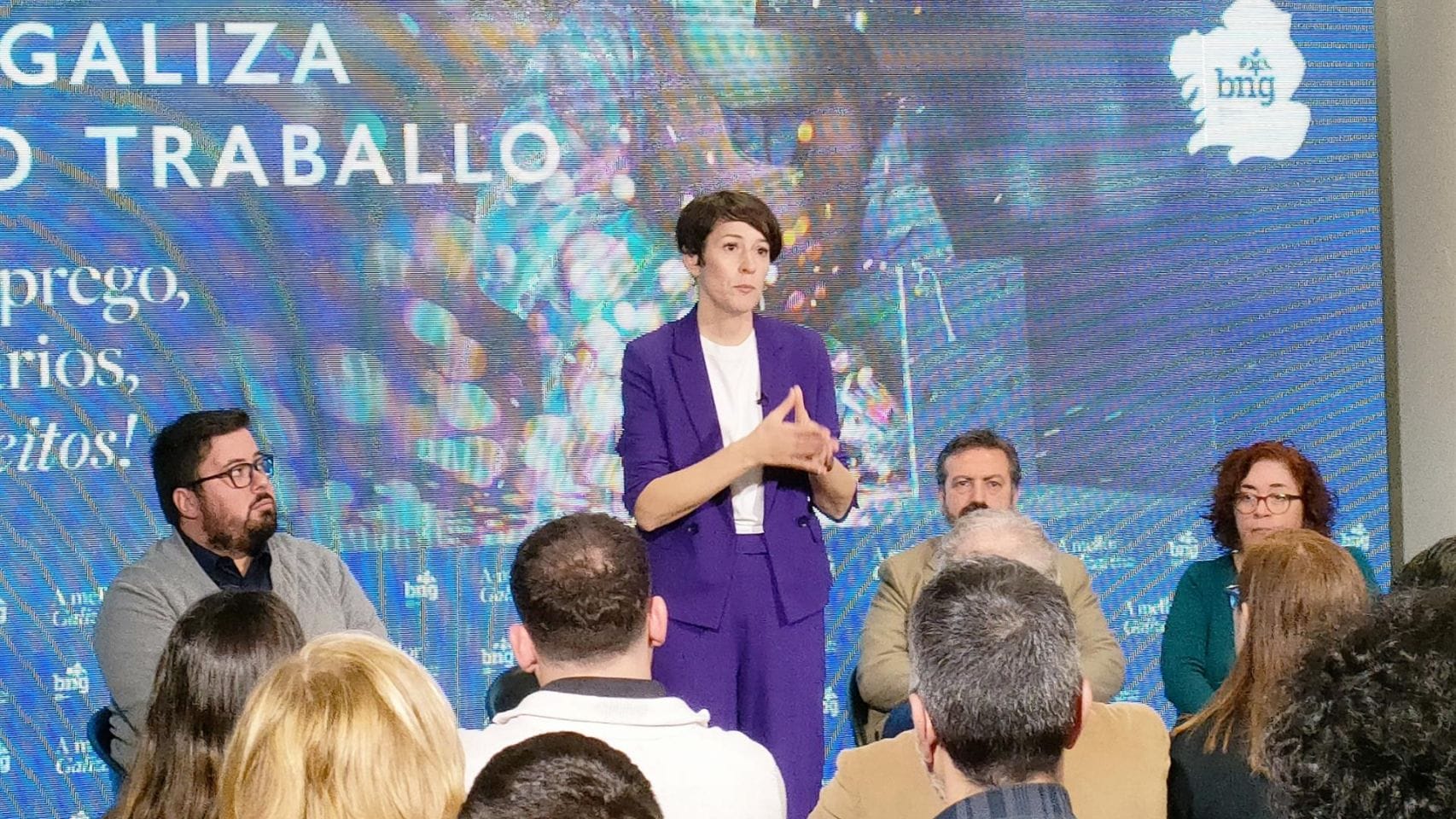 Acto de Ana Pontón en Vigo, con delegados de industria, a 8 de febrero de 2024.