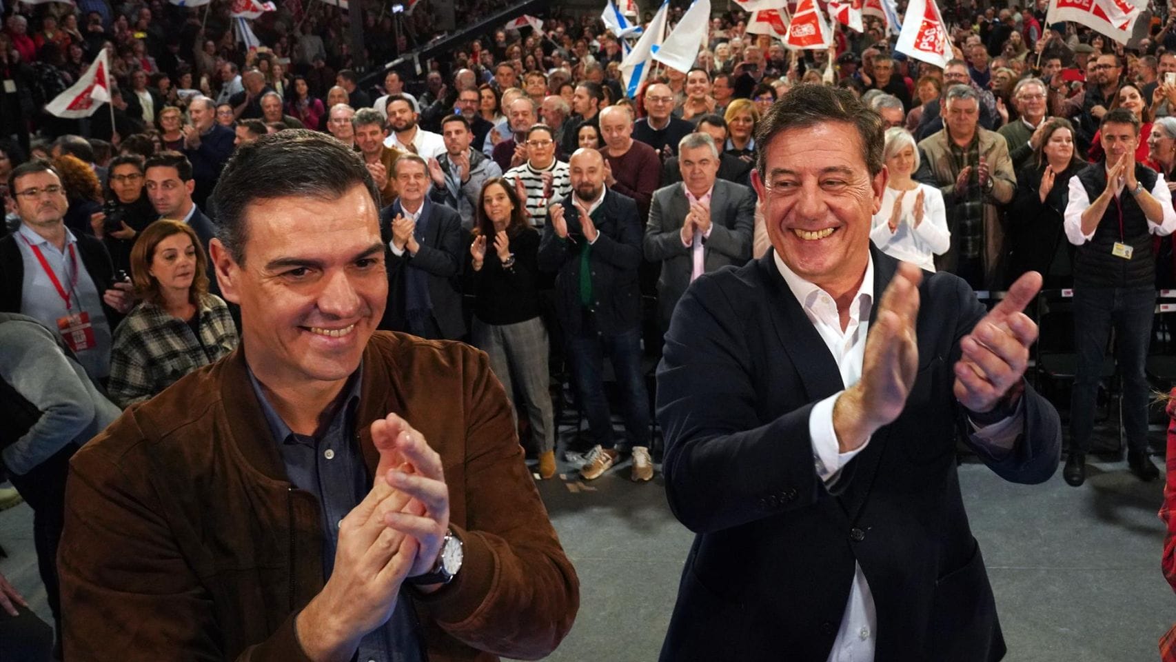 Besteiro y Sánchez en el mitin de cierre de campaña.