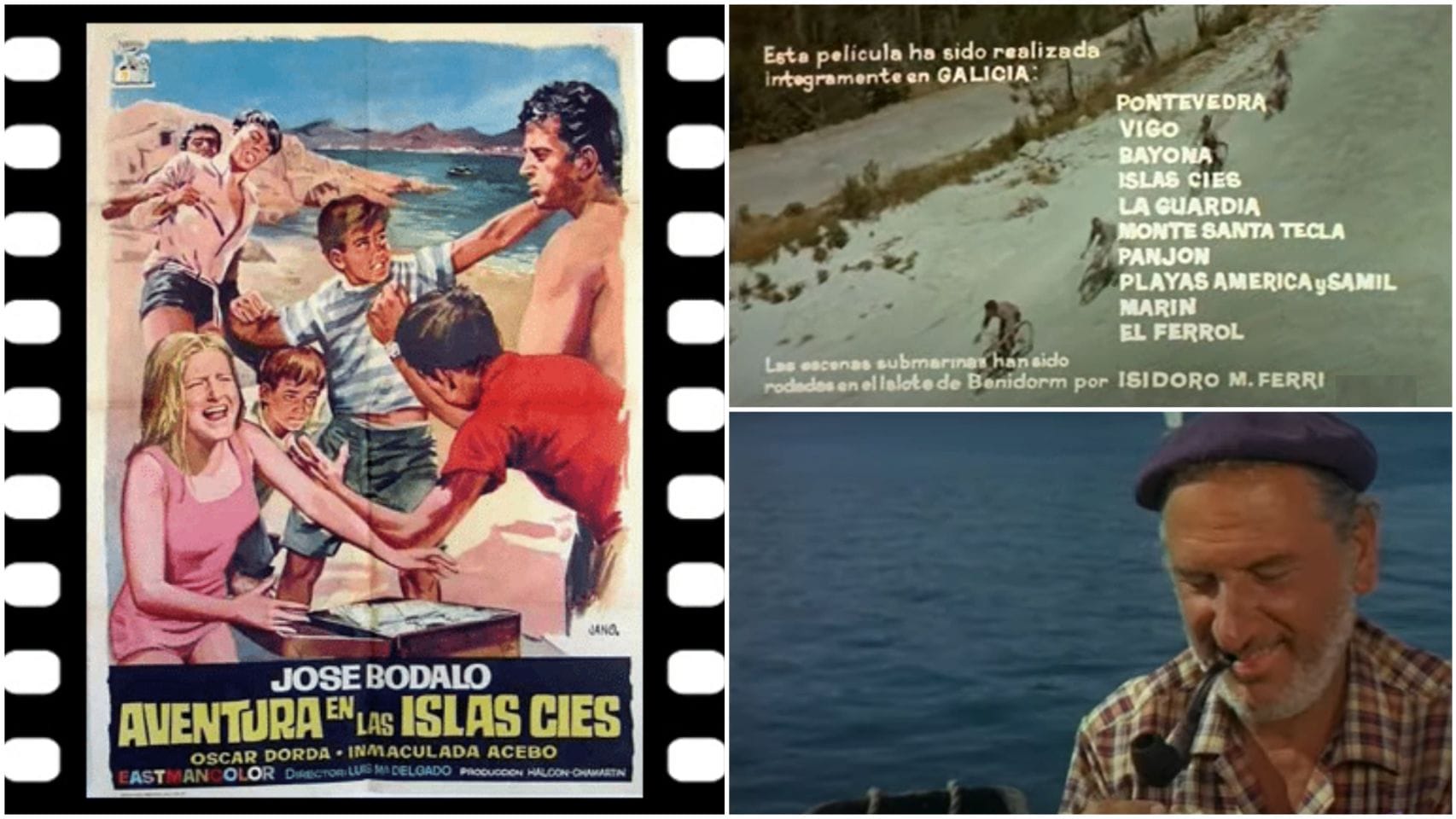 Cartel y fotogramas de 'Aventuras en las islas Cíes'.
