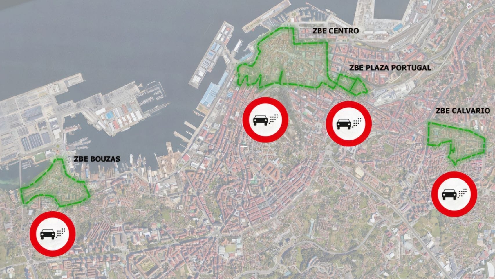 Plano de las Zonas de Bajas Emisiones (ZBE) de Vigo.