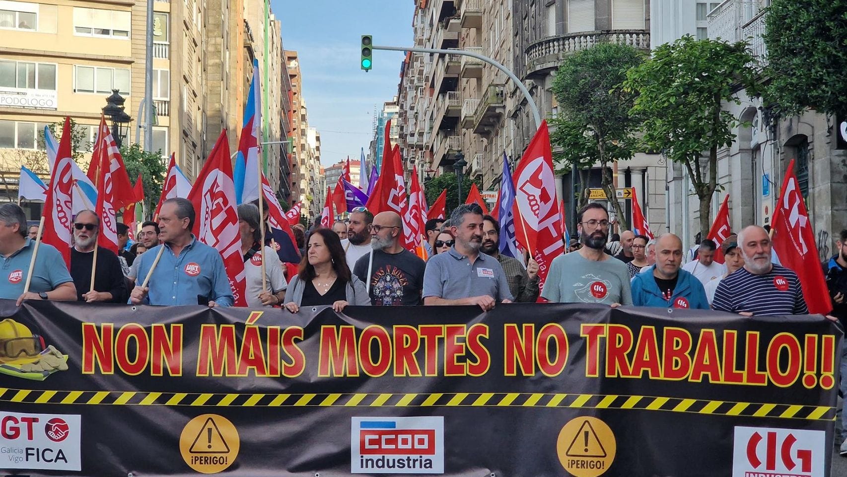 Manifestación en Vigo contra la siniestralidad laboral, a 11 de abril de 2024. 