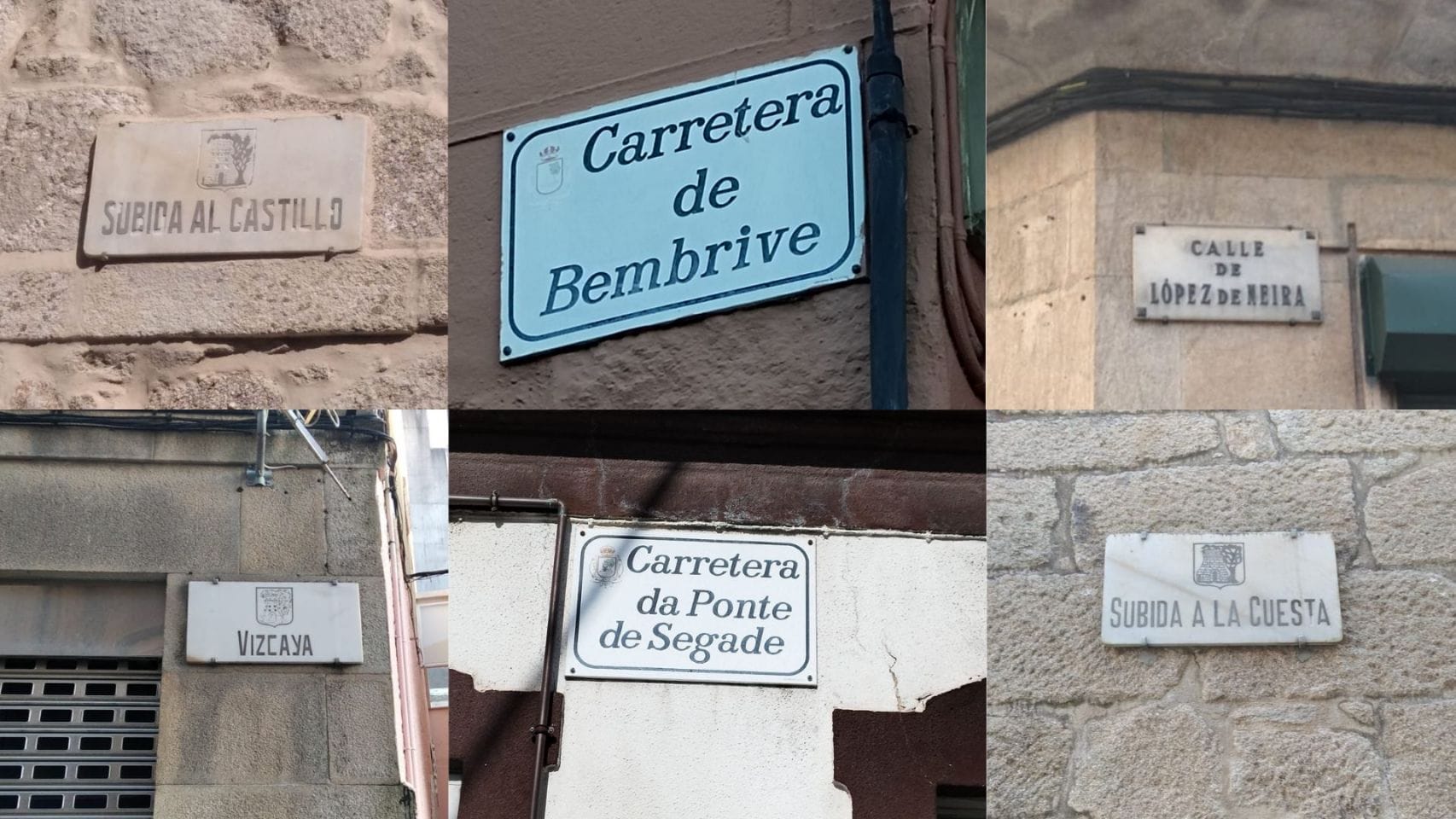 Placas de calles de Vigo con la nomenclatura no adaptada a la ordenanza. 